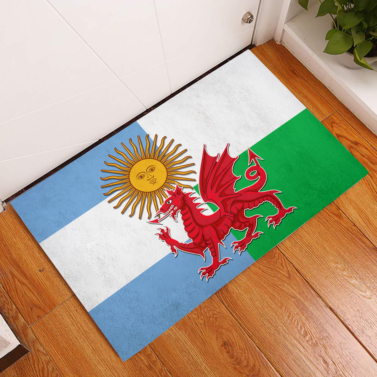 Wales Argentina Rugby Rubber Doormat The Welsh Dragon and Sol De Mayo World Cup 2023 - Wonder Print Shop