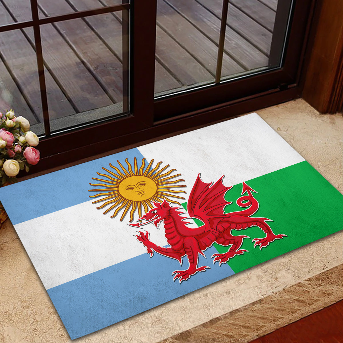 Wales Argentina Rugby Rubber Doormat The Welsh Dragon and Sol De Mayo World Cup 2023 - Wonder Print Shop