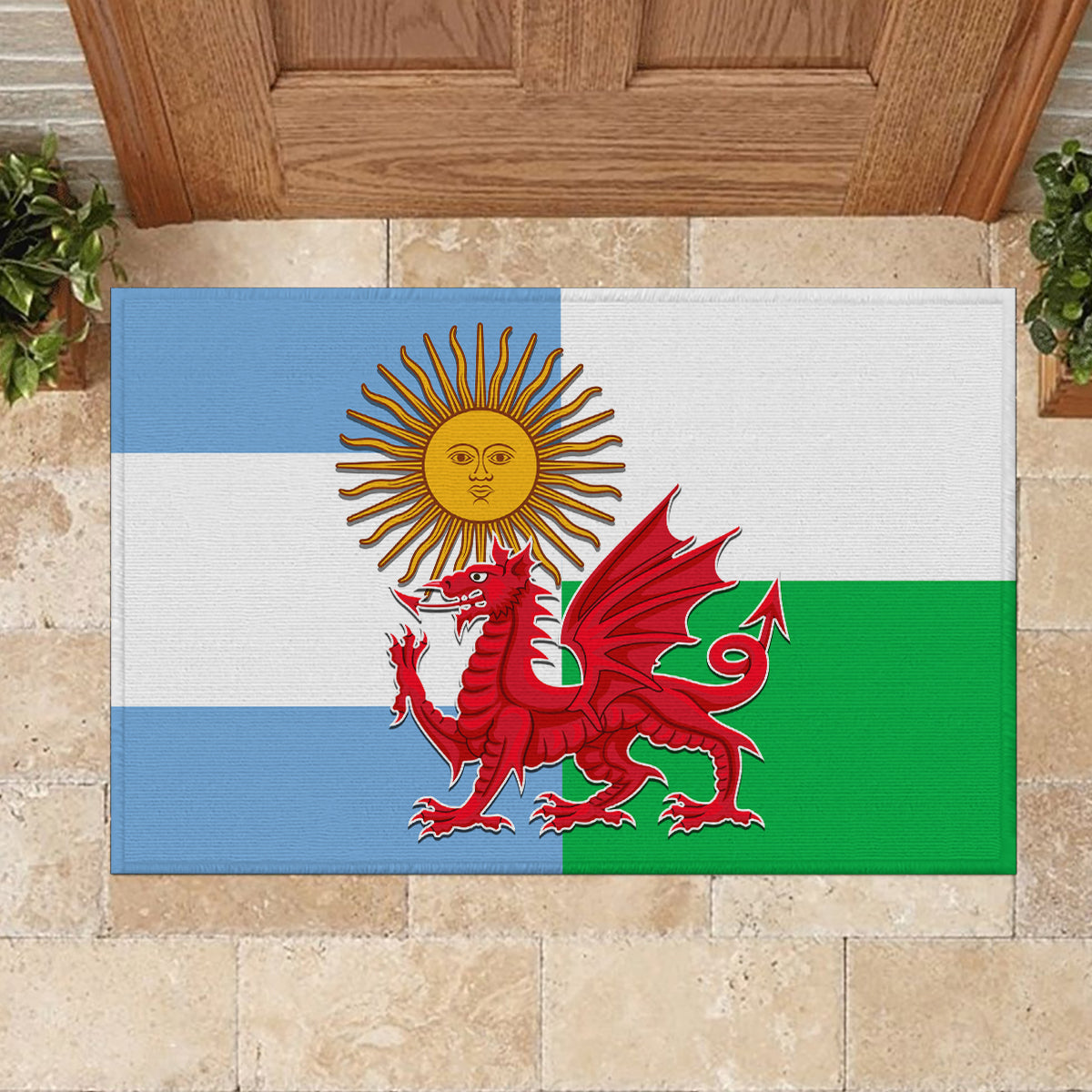 Wales Argentina Rugby Rubber Doormat The Welsh Dragon and Sol De Mayo World Cup 2023 - Wonder Print Shop