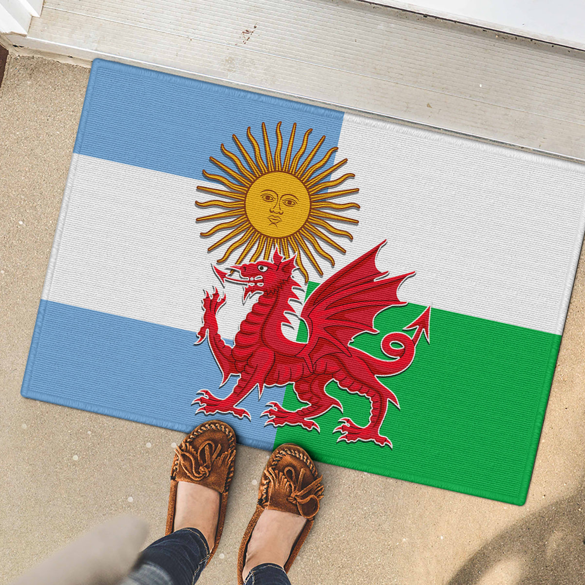 Wales Argentina Rugby Rubber Doormat The Welsh Dragon and Sol De Mayo World Cup 2023 - Wonder Print Shop