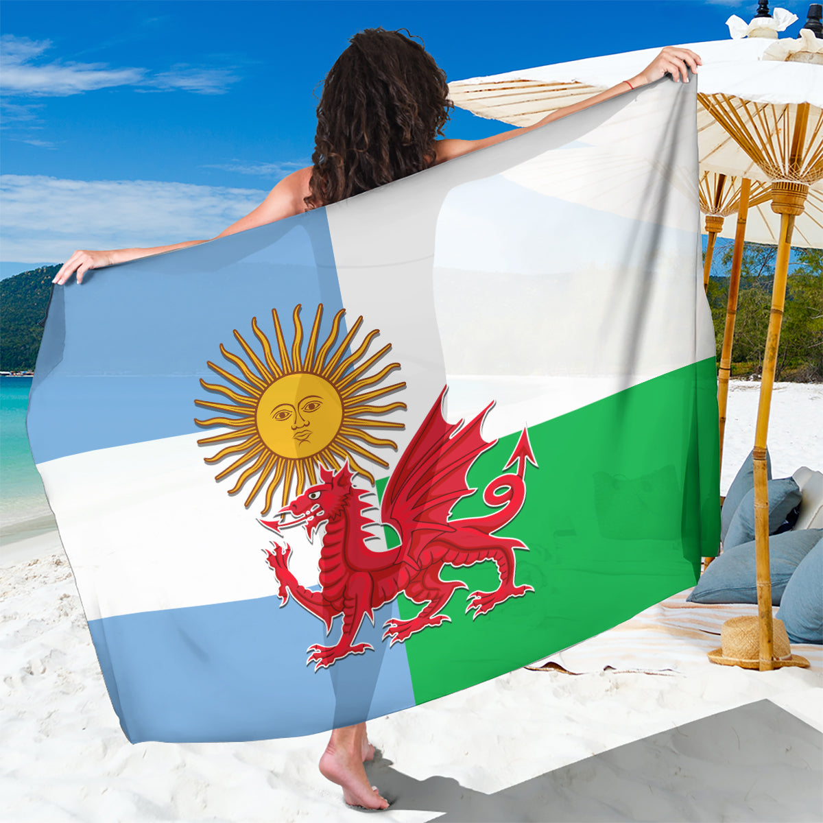 Wales Argentina Rugby Sarong The Welsh Dragon and Sol De Mayo World Cup 2023 - Wonder Print Shop