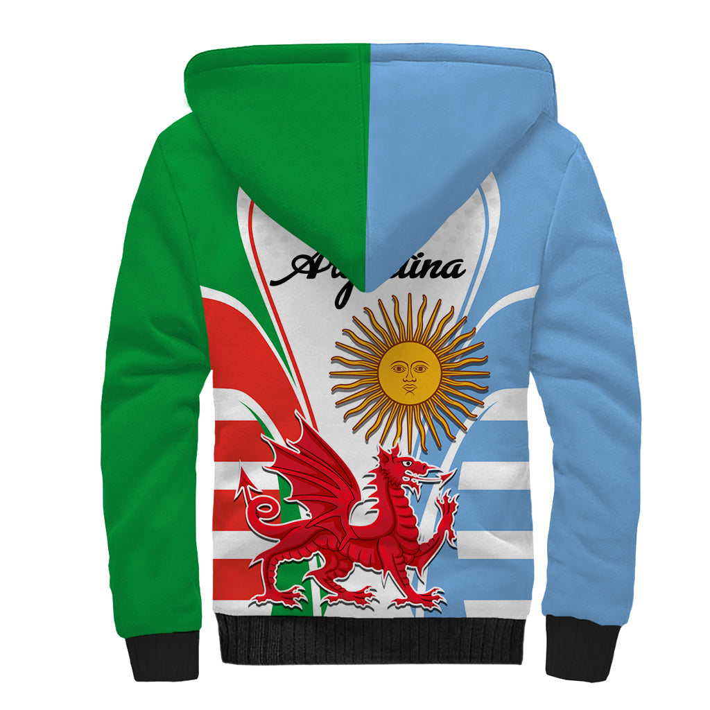 Wales Argentina Rugby Sherpa Hoodie The Welsh Dragon and Sol De Mayo World Cup 2023 - Wonder Print Shop