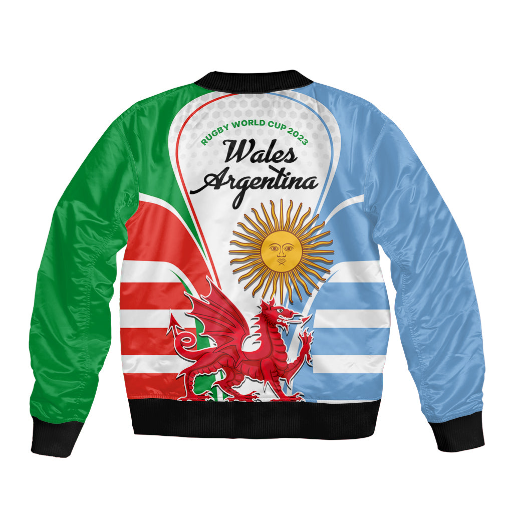 Wales Argentina Rugby Sleeve Zip Bomber Jacket The Welsh Dragon and Sol De Mayo World Cup 2023 - Wonder Print Shop