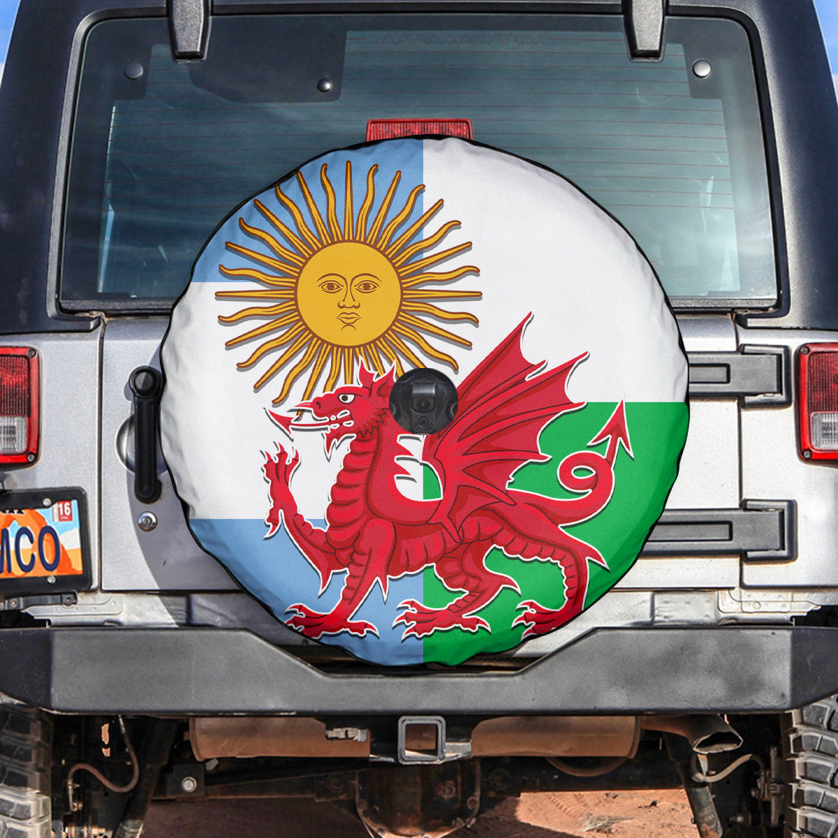 Wales Argentina Rugby Spare Tire Cover The Welsh Dragon and Sol De Mayo World Cup 2023 - Wonder Print Shop