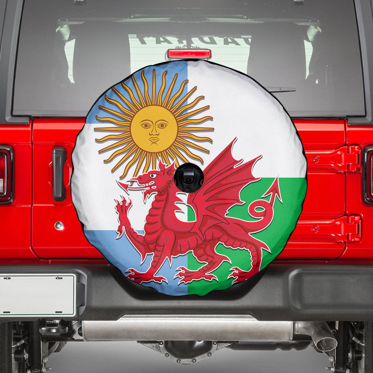Wales Argentina Rugby Spare Tire Cover The Welsh Dragon and Sol De Mayo World Cup 2023 - Wonder Print Shop
