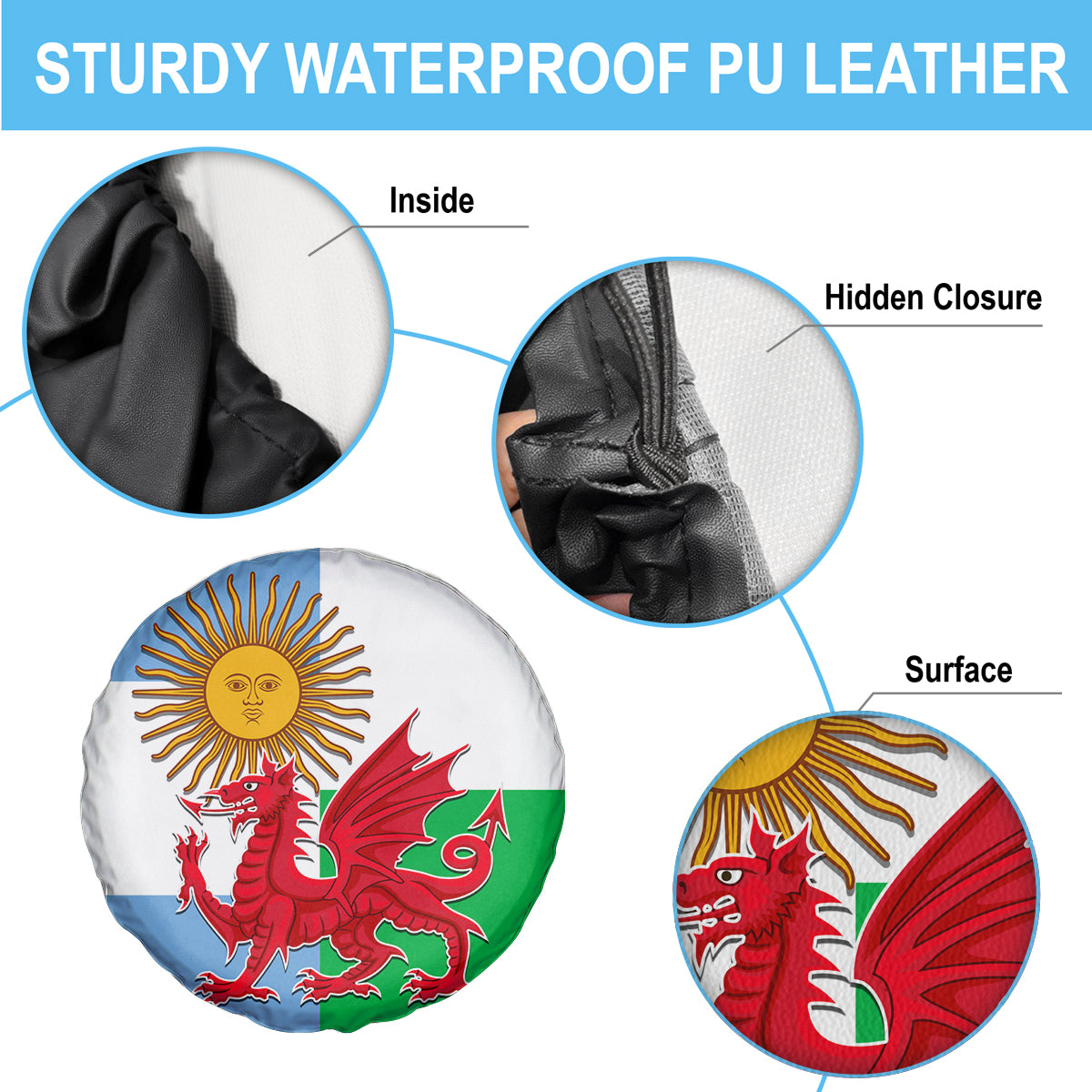 Wales Argentina Rugby Spare Tire Cover The Welsh Dragon and Sol De Mayo World Cup 2023 - Wonder Print Shop