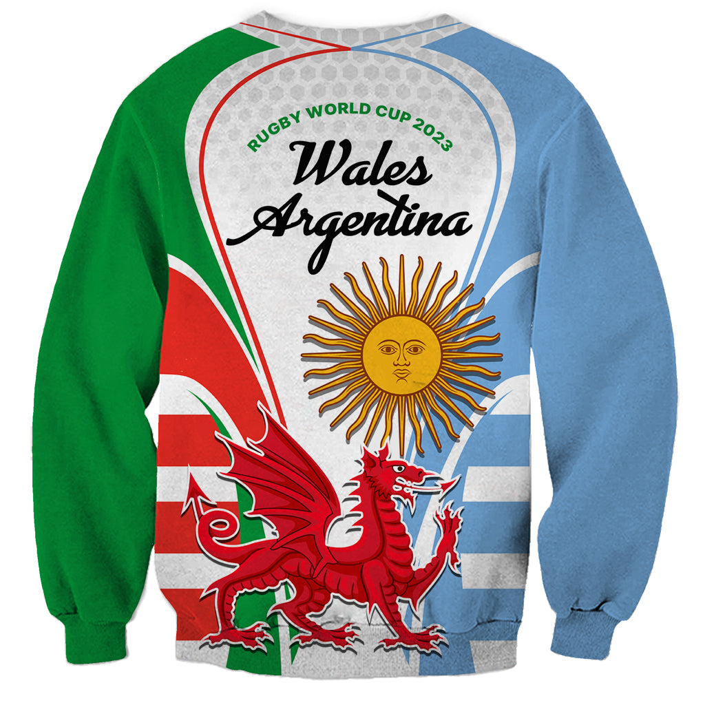 Wales Argentina Rugby Sweatshirt The Welsh Dragon and Sol De Mayo World Cup 2023 - Wonder Print Shop