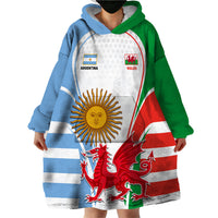 Wales Argentina Rugby Wearable Blanket Hoodie The Welsh Dragon and Sol De Mayo World Cup 2023 - Wonder Print Shop