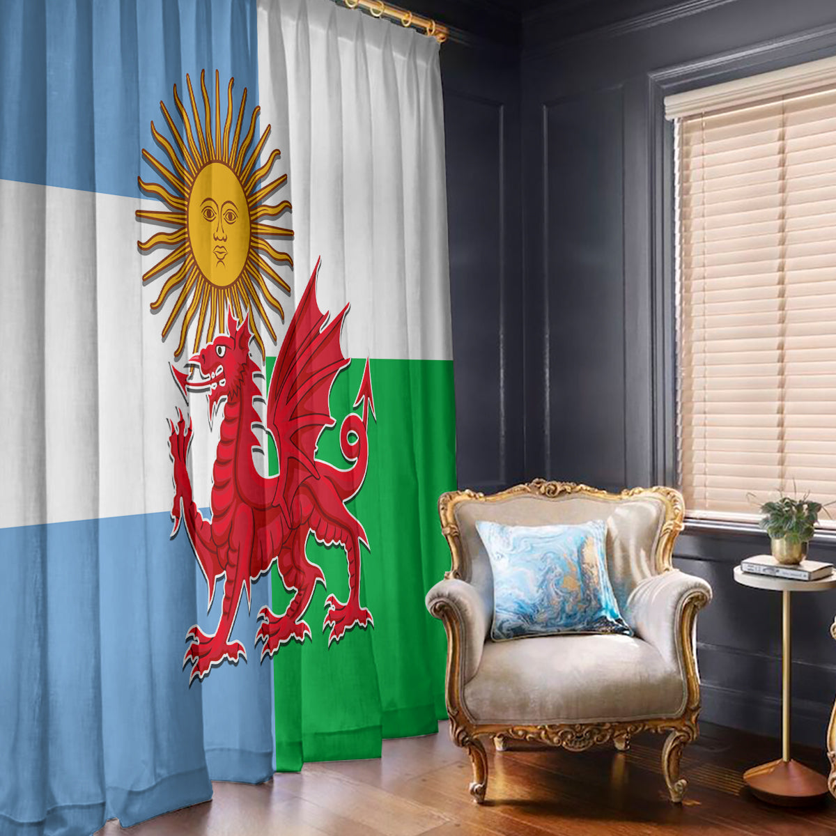 Wales Argentina Rugby Window Curtain The Welsh Dragon and Sol De Mayo World Cup 2023 - Wonder Print Shop