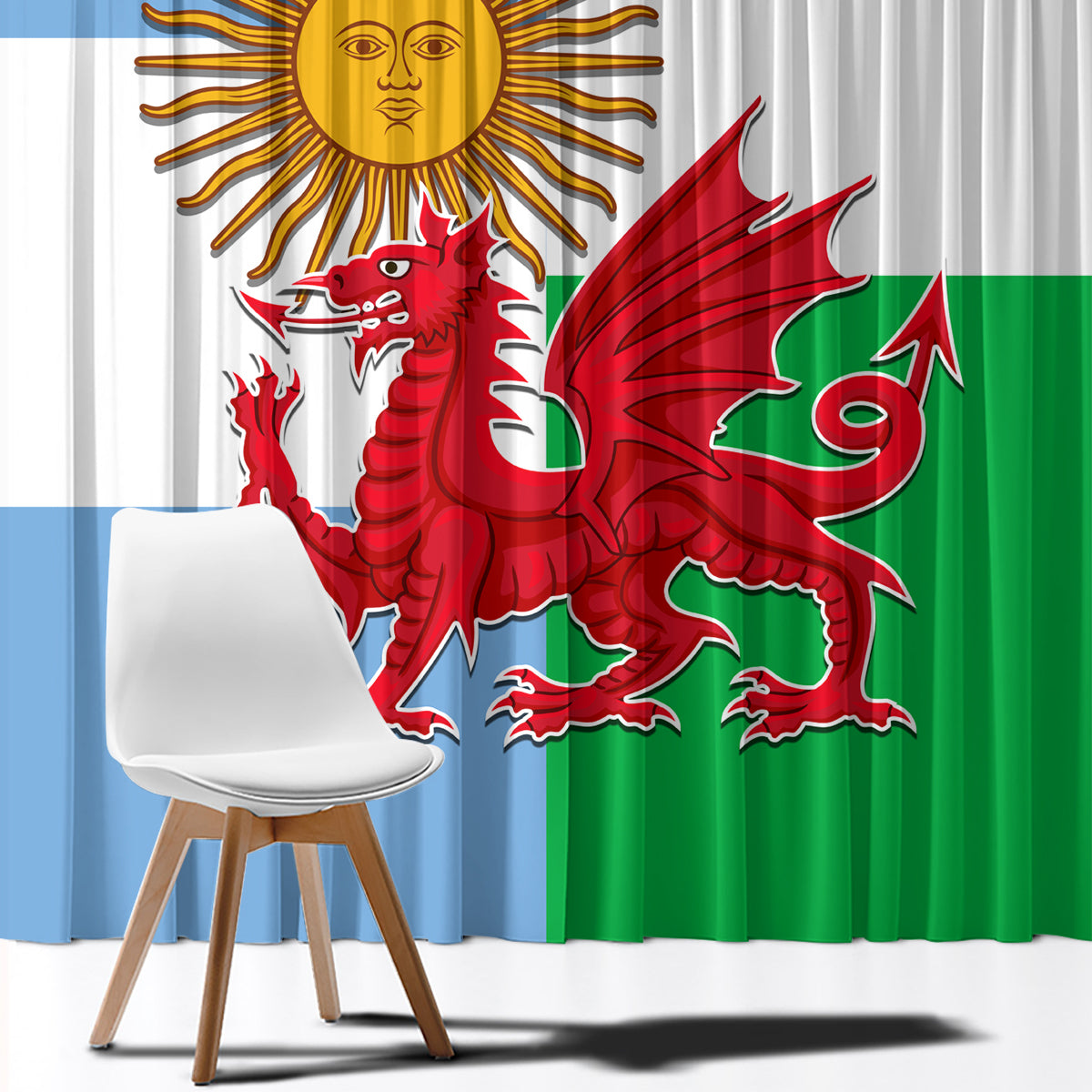 Wales Argentina Rugby Window Curtain The Welsh Dragon and Sol De Mayo World Cup 2023 - Wonder Print Shop