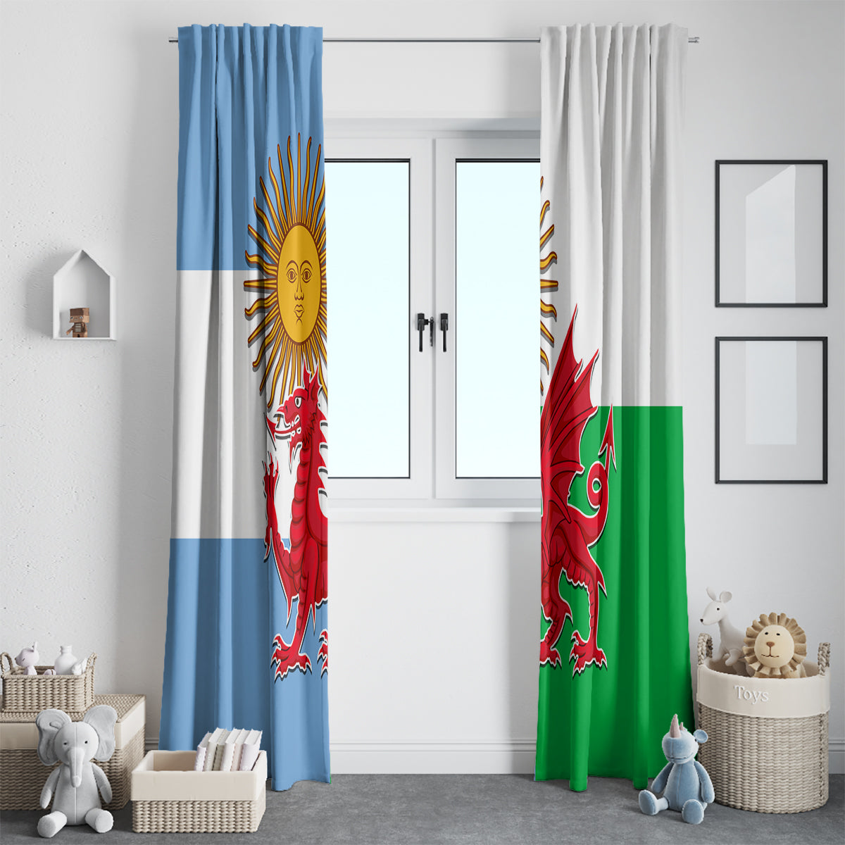 Wales Argentina Rugby Window Curtain The Welsh Dragon and Sol De Mayo World Cup 2023 - Wonder Print Shop