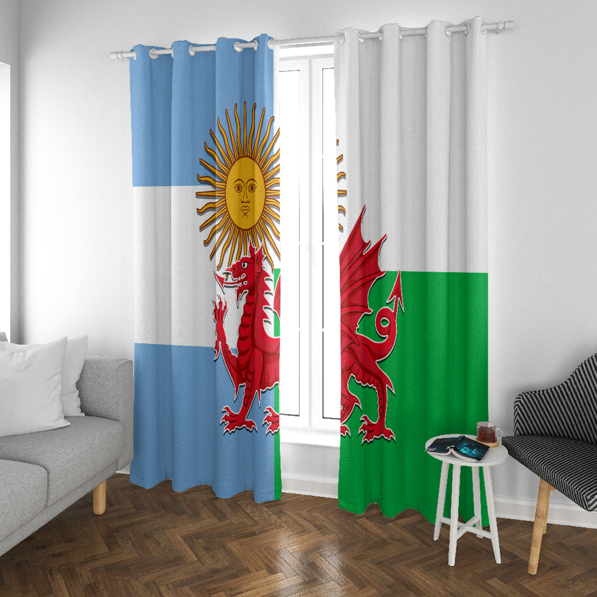 Wales Argentina Rugby Window Curtain The Welsh Dragon and Sol De Mayo World Cup 2023 - Wonder Print Shop