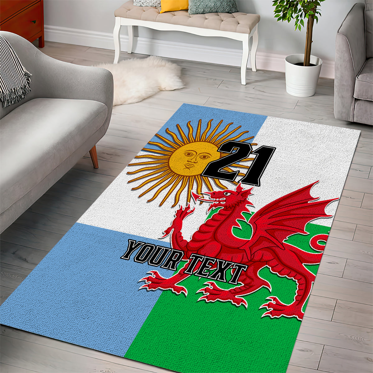 Custom Wales Argentina Rugby Area Rug The Welsh Dragon and Sol De Mayo World Cup 2023 LT9 - Wonder Print Shop