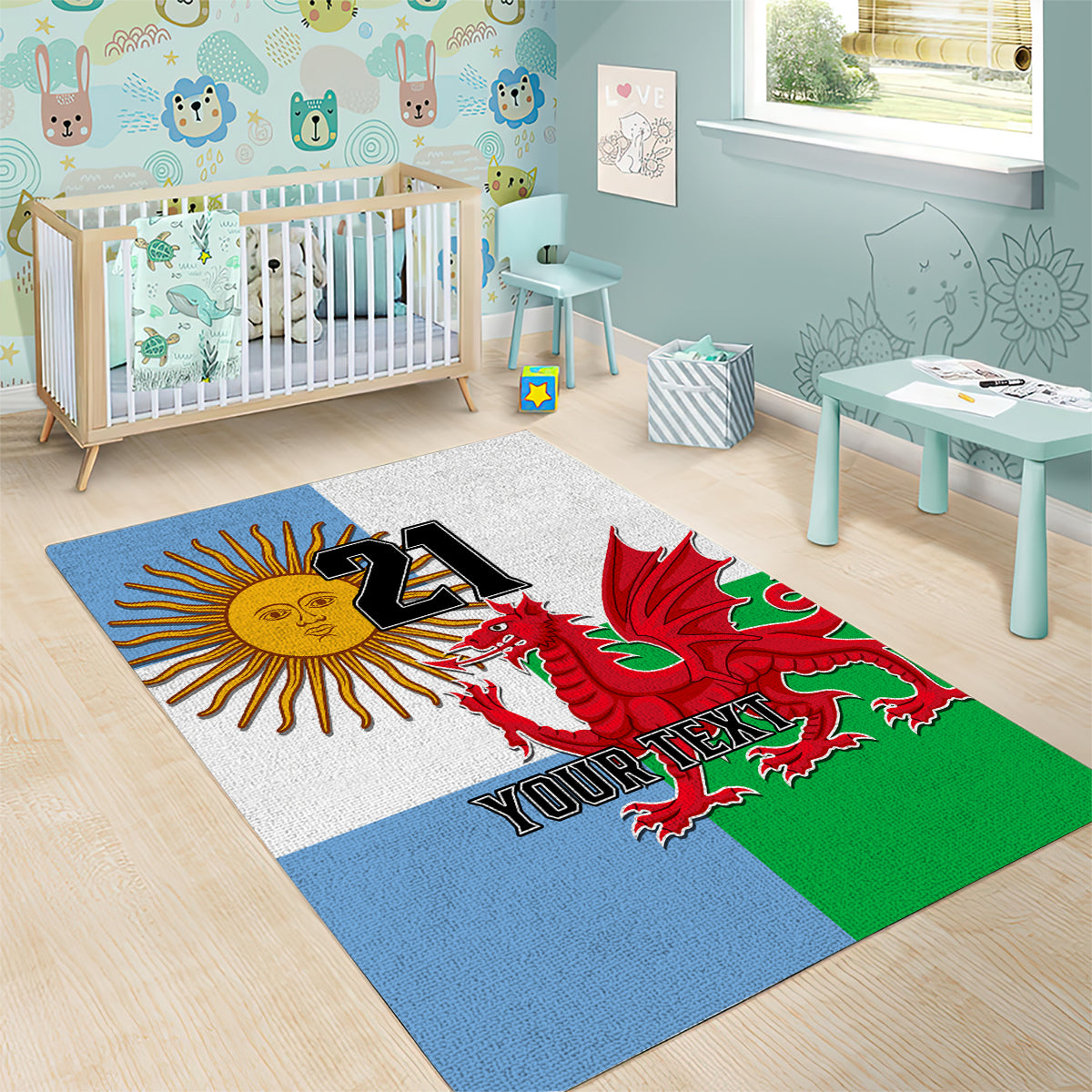 Custom Wales Argentina Rugby Area Rug The Welsh Dragon and Sol De Mayo World Cup 2023 LT9 - Wonder Print Shop