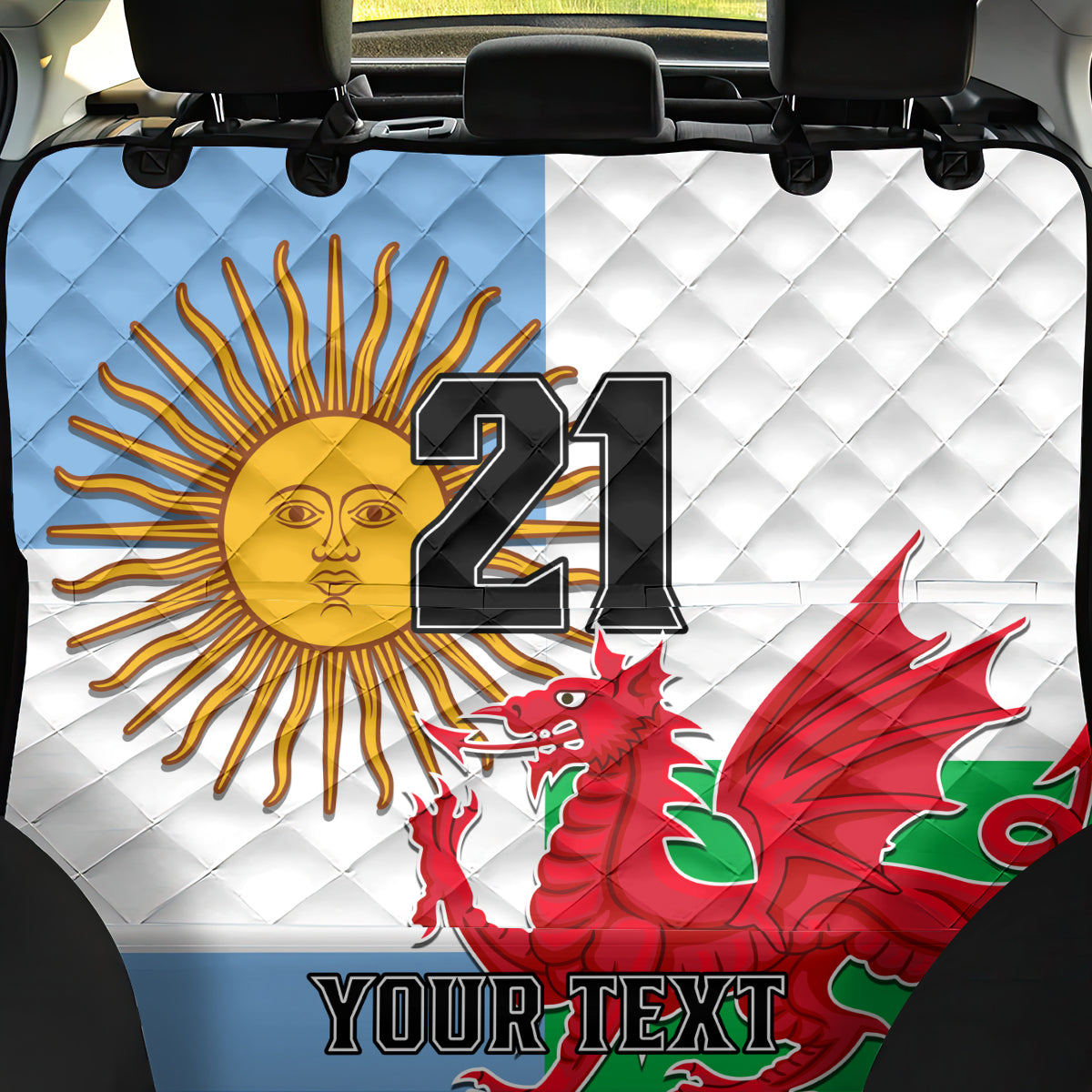 Custom Wales Argentina Rugby Back Car Seat Cover The Welsh Dragon and Sol De Mayo World Cup 2023 LT9 - Wonder Print Shop