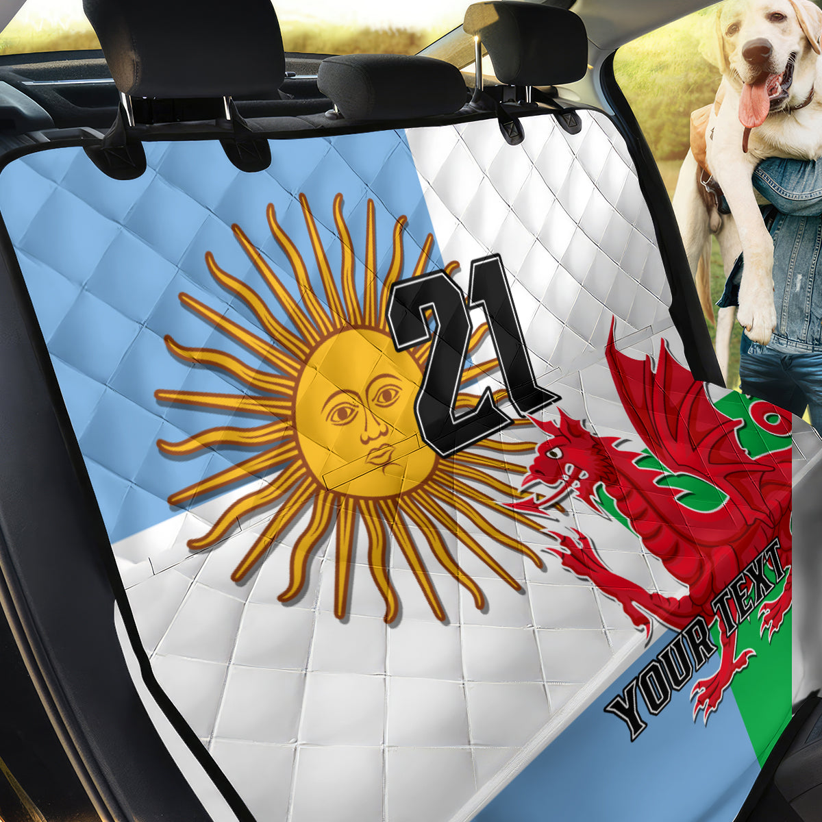 Custom Wales Argentina Rugby Back Car Seat Cover The Welsh Dragon and Sol De Mayo World Cup 2023 LT9 - Wonder Print Shop