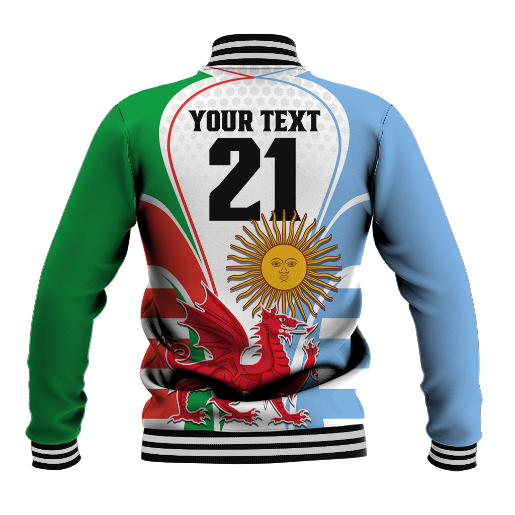 Custom Wales Argentina Rugby Baseball Jacket The Welsh Dragon and Sol De Mayo World Cup 2023 LT9 - Wonder Print Shop