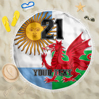 Custom Wales Argentina Rugby Beach Blanket The Welsh Dragon and Sol De Mayo World Cup 2023 LT9 - Wonder Print Shop