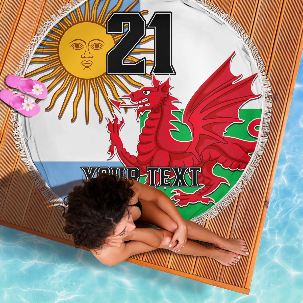 Custom Wales Argentina Rugby Beach Blanket The Welsh Dragon and Sol De Mayo World Cup 2023 LT9 - Wonder Print Shop