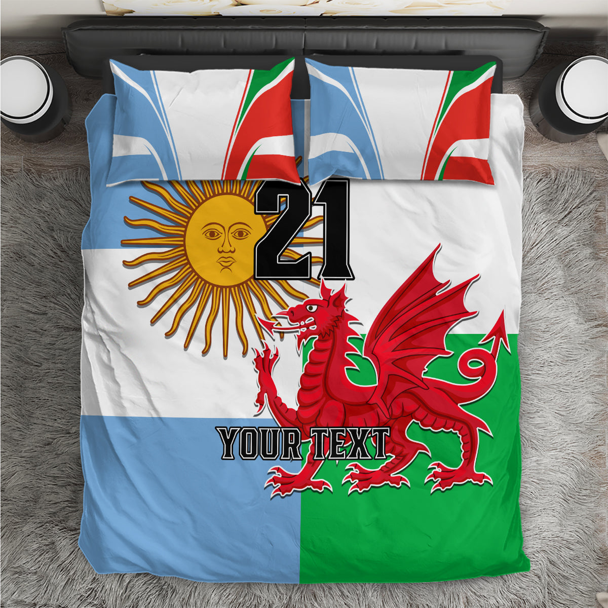 Custom Wales Argentina Rugby Bedding Set The Welsh Dragon and Sol De Mayo World Cup 2023 LT9 - Wonder Print Shop