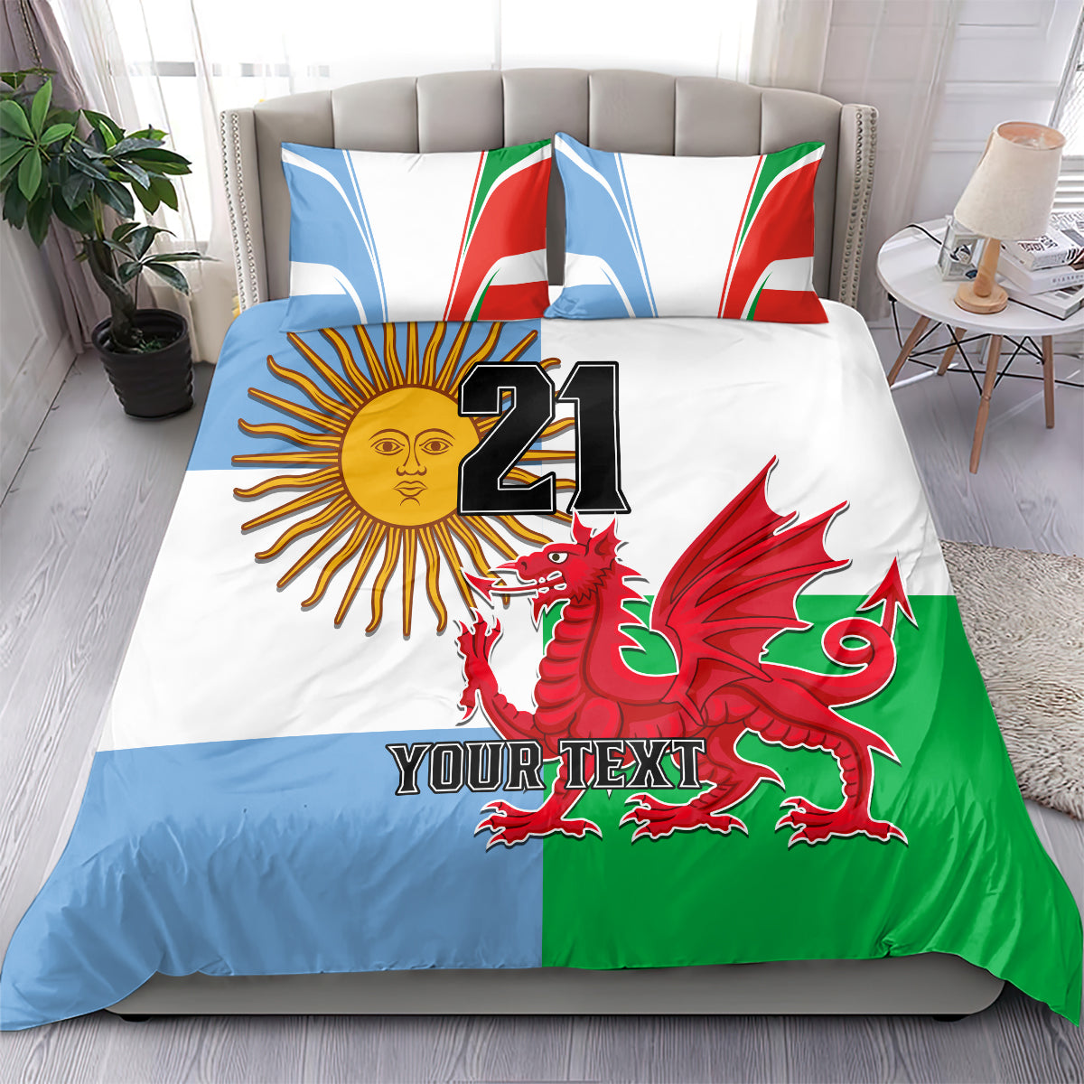 Custom Wales Argentina Rugby Bedding Set The Welsh Dragon and Sol De Mayo World Cup 2023 LT9 - Wonder Print Shop