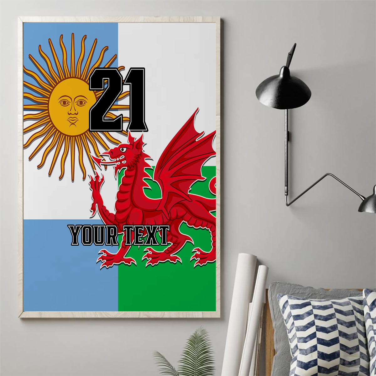 Custom Wales Argentina Rugby Canvas Wall Art The Welsh Dragon and Sol De Mayo World Cup 2023 LT9 - Wonder Print Shop