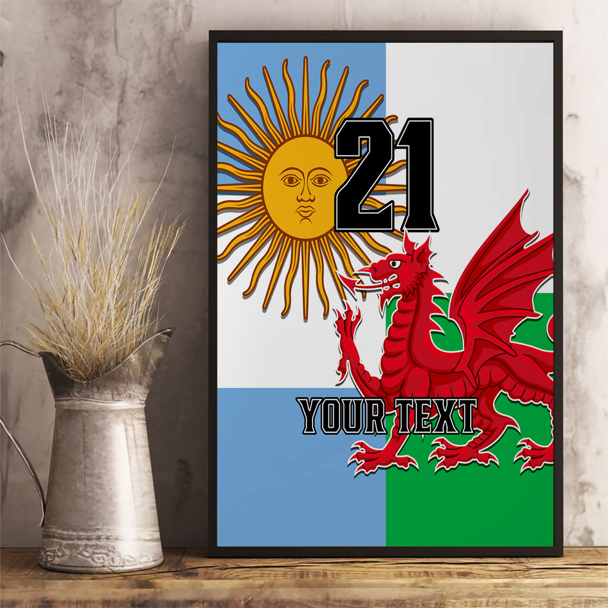 Custom Wales Argentina Rugby Canvas Wall Art The Welsh Dragon and Sol De Mayo World Cup 2023 LT9 - Wonder Print Shop