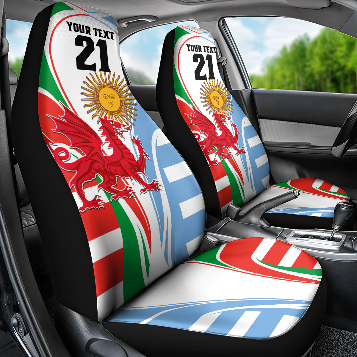 Custom Wales Argentina Rugby Car Seat Cover The Welsh Dragon and Sol De Mayo World Cup 2023 LT9 - Wonder Print Shop