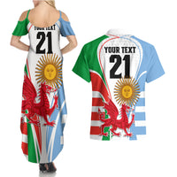 Custom Wales Argentina Rugby Couples Matching Summer Maxi Dress and Hawaiian Shirt The Welsh Dragon and Sol De Mayo World Cup 2023 LT9 - Wonder Print Shop