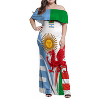 Custom Wales Argentina Rugby Family Matching Off Shoulder Maxi Dress and Hawaiian Shirt The Welsh Dragon and Sol De Mayo World Cup 2023 LT9 - Wonder Print Shop