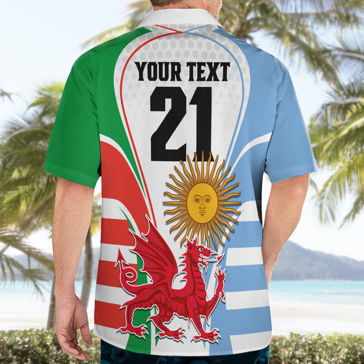 Custom Wales Argentina Rugby Hawaiian Shirt The Welsh Dragon and Sol De Mayo World Cup 2023 - Wonder Print Shop