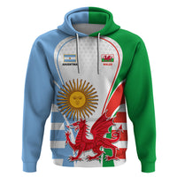 Custom Wales Argentina Rugby Hoodie The Welsh Dragon and Sol De Mayo World Cup 2023 - Wonder Print Shop