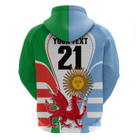 Custom Wales Argentina Rugby Hoodie The Welsh Dragon and Sol De Mayo World Cup 2023 - Wonder Print Shop