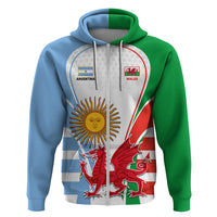Custom Wales Argentina Rugby Hoodie The Welsh Dragon and Sol De Mayo World Cup 2023 - Wonder Print Shop