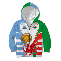 Custom Wales Argentina Rugby Kid Hoodie The Welsh Dragon and Sol De Mayo World Cup 2023 - Wonder Print Shop