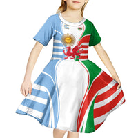 Custom Wales Argentina Rugby Kid Short Sleeve Dress The Welsh Dragon and Sol De Mayo World Cup 2023 - Wonder Print Shop