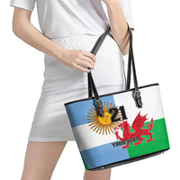 Custom Wales Argentina Rugby Leather Tote Bag The Welsh Dragon and Sol De Mayo World Cup 2023 - Wonder Print Shop
