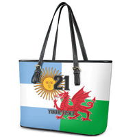 Custom Wales Argentina Rugby Leather Tote Bag The Welsh Dragon and Sol De Mayo World Cup 2023 - Wonder Print Shop
