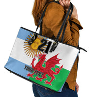 Custom Wales Argentina Rugby Leather Tote Bag The Welsh Dragon and Sol De Mayo World Cup 2023 - Wonder Print Shop