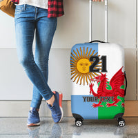 Custom Wales Argentina Rugby Luggage Cover The Welsh Dragon and Sol De Mayo World Cup 2023 - Wonder Print Shop