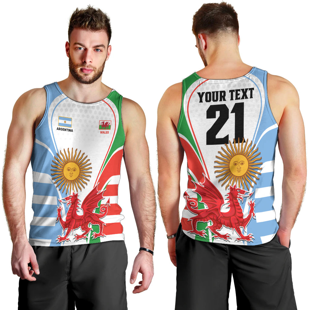 Custom Wales Argentina Rugby Men Tank Top The Welsh Dragon and Sol De Mayo World Cup 2023 - Wonder Print Shop