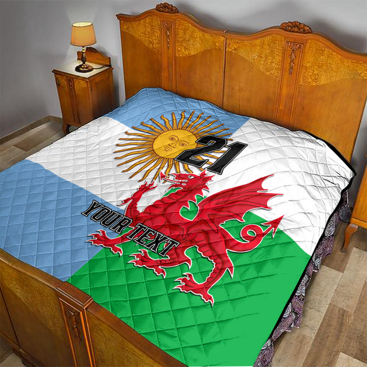 Custom Wales Argentina Rugby Quilt The Welsh Dragon and Sol De Mayo World Cup 2023 - Wonder Print Shop