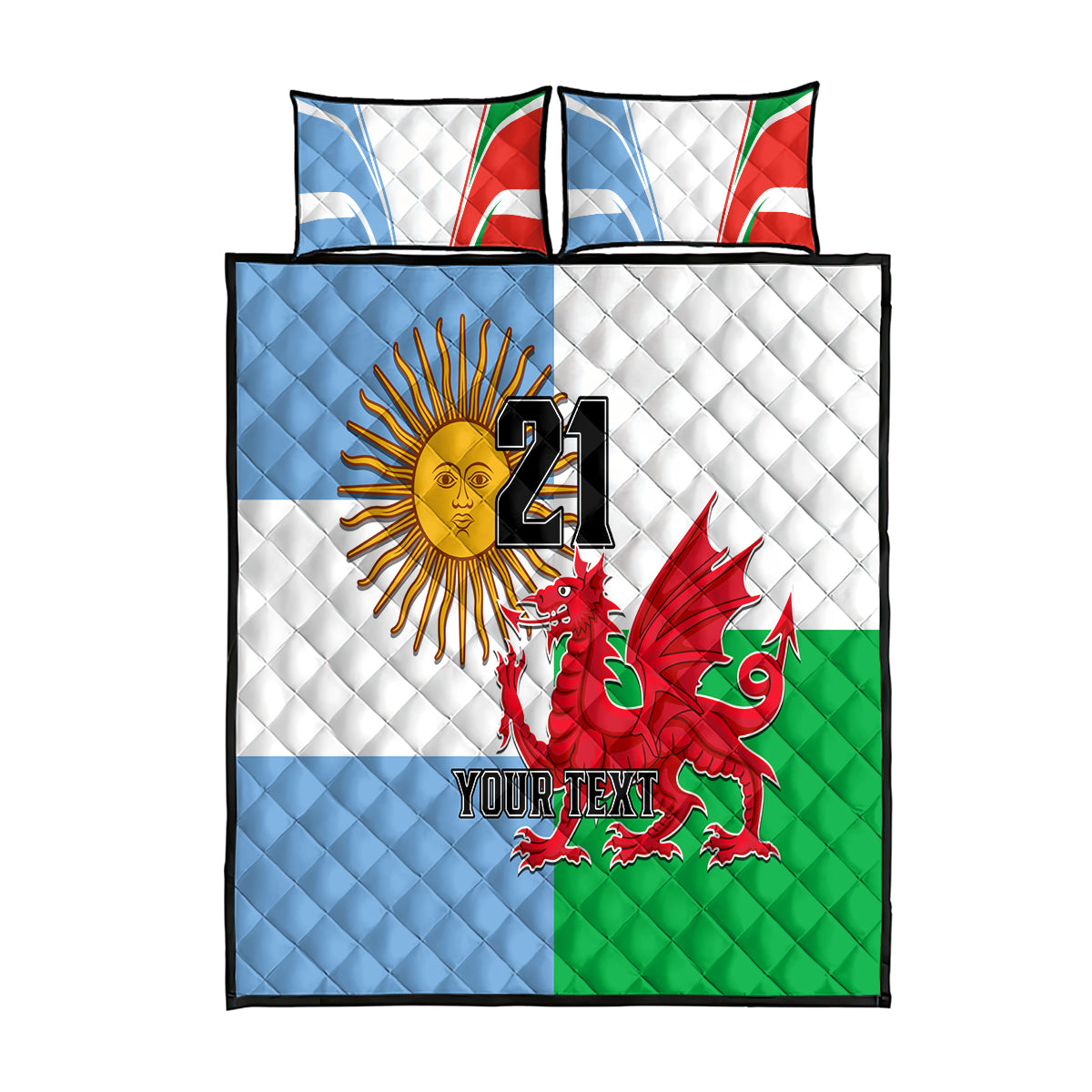 Custom Wales Argentina Rugby Quilt Bed Set The Welsh Dragon and Sol De Mayo World Cup 2023 - Wonder Print Shop