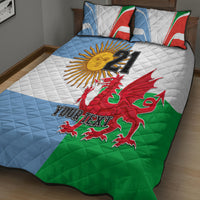 Custom Wales Argentina Rugby Quilt Bed Set The Welsh Dragon and Sol De Mayo World Cup 2023 - Wonder Print Shop