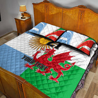 Custom Wales Argentina Rugby Quilt Bed Set The Welsh Dragon and Sol De Mayo World Cup 2023 - Wonder Print Shop