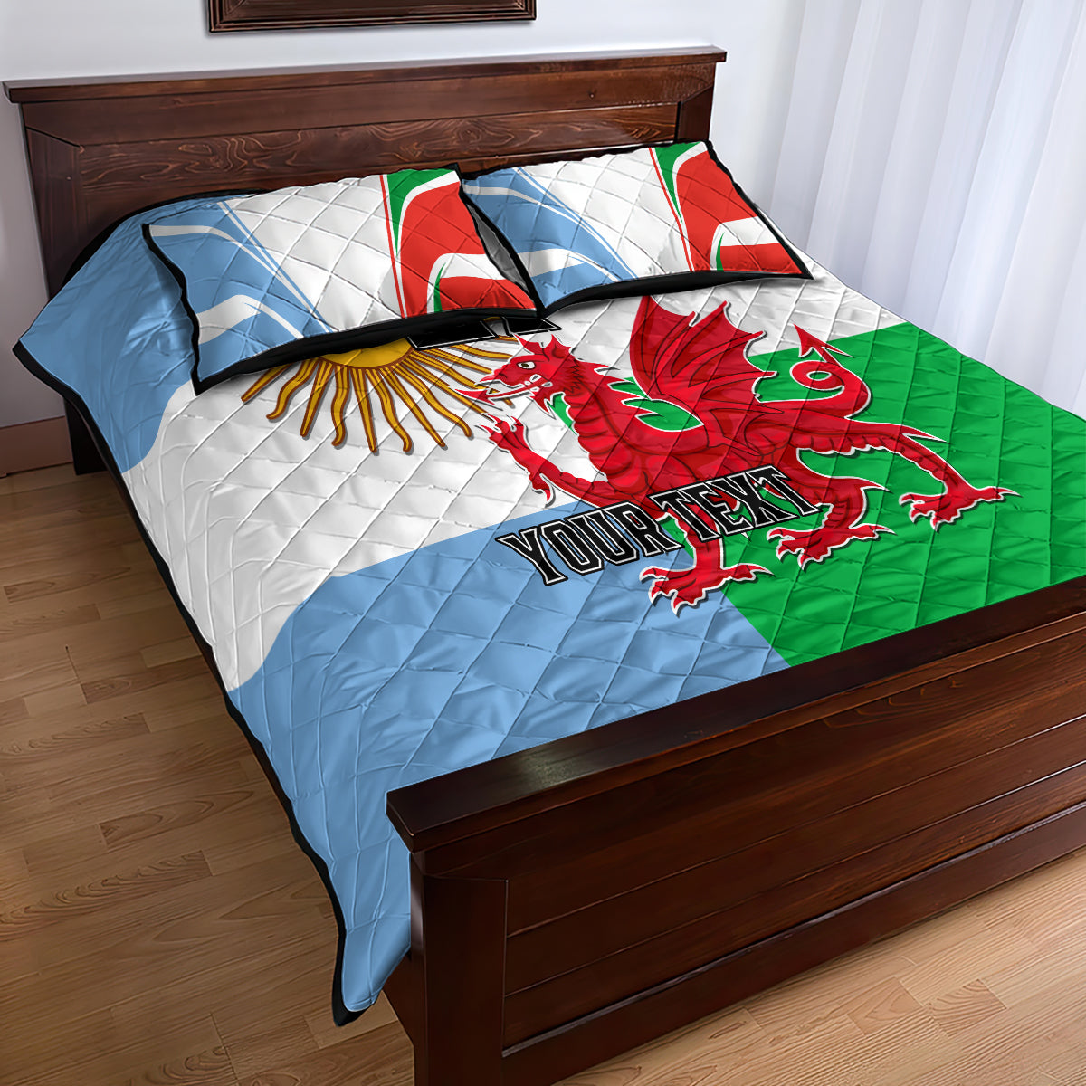 Custom Wales Argentina Rugby Quilt Bed Set The Welsh Dragon and Sol De Mayo World Cup 2023 - Wonder Print Shop
