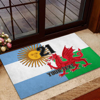 Custom Wales Argentina Rugby Rubber Doormat The Welsh Dragon and Sol De Mayo World Cup 2023 - Wonder Print Shop