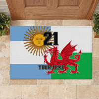 Custom Wales Argentina Rugby Rubber Doormat The Welsh Dragon and Sol De Mayo World Cup 2023 - Wonder Print Shop