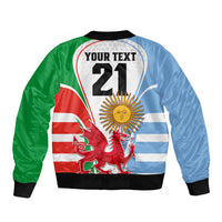 Custom Wales Argentina Rugby Sleeve Zip Bomber Jacket The Welsh Dragon and Sol De Mayo World Cup 2023 - Wonder Print Shop