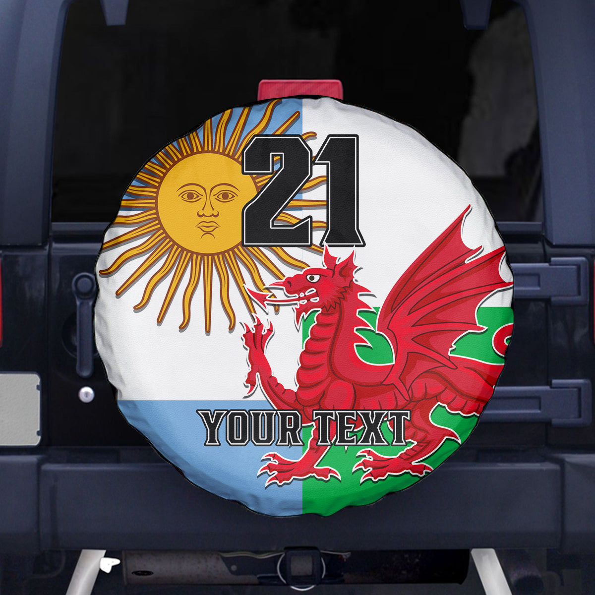 Custom Wales Argentina Rugby Spare Tire Cover The Welsh Dragon and Sol De Mayo World Cup 2023 - Wonder Print Shop